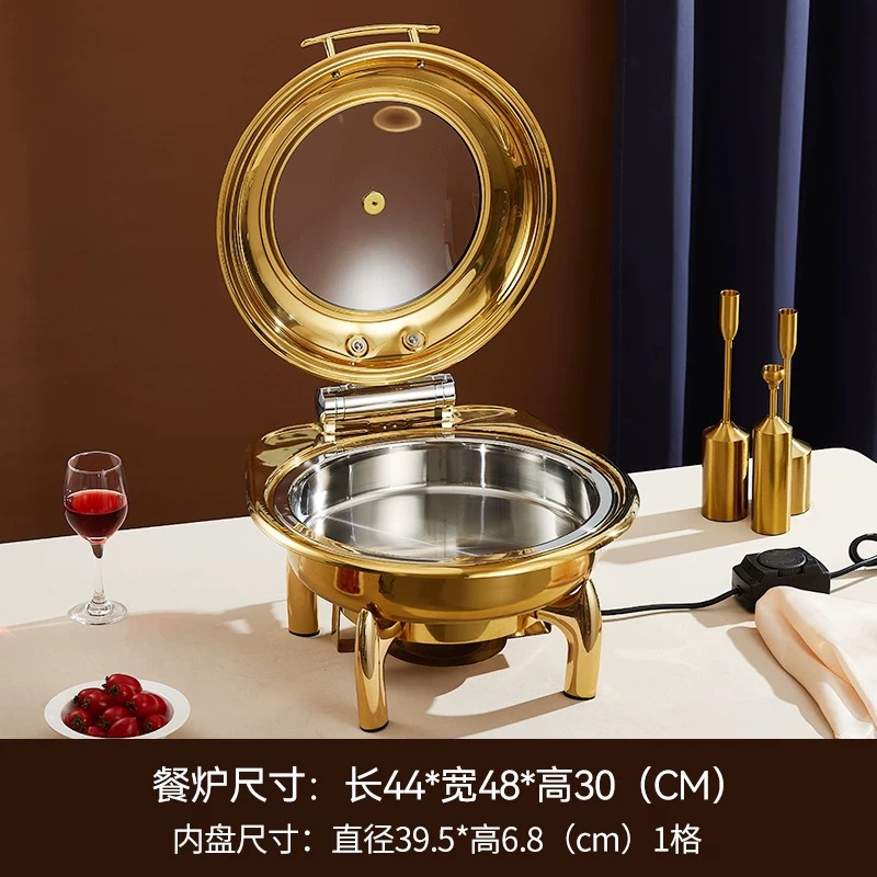 Horno de comedor de aislamiento visual de acero inoxidable chapado en oro, calefacción eléctrica, horno de flip hidráulico, horno de autoservicio de lujo, olla de aislamiento