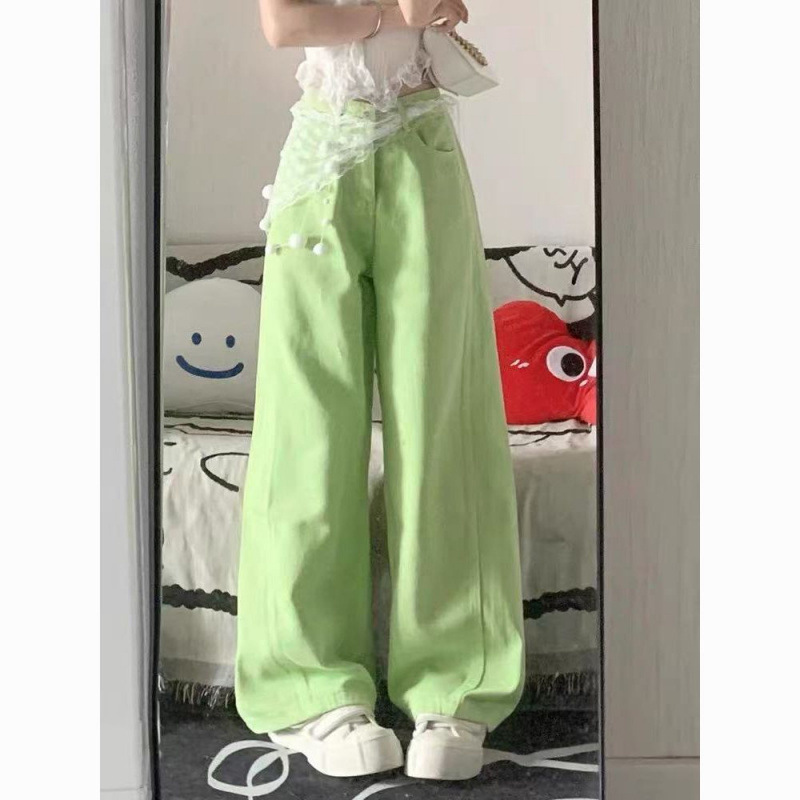 High Street American Dopamine Green Straight-Leg Jeans for Women, Spring and Summer New High-Waisted Loose Slimming Wide-Leg Floor-Length Pants High Street American Dopamine Green Straight-Leg Jeans for Women, Spring and Summer New High-Waisted Loose Slimming Wide-Leg Floor-Length Pants