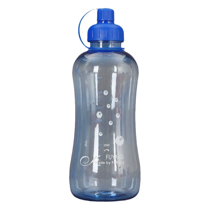 Большая пластиковая спортивная бутылка Fuyang для активного отдыха с мерной шкалой, динамическим фильтром, логотипом и увеличенным объемом.