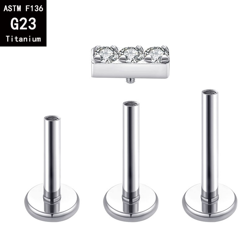 G23 Titanium 1.2mm Internally Threaded Labret Stud Ear Studs Ear Bone Nails F136 Titanium Alloy Piercing Jewelry detail image 8