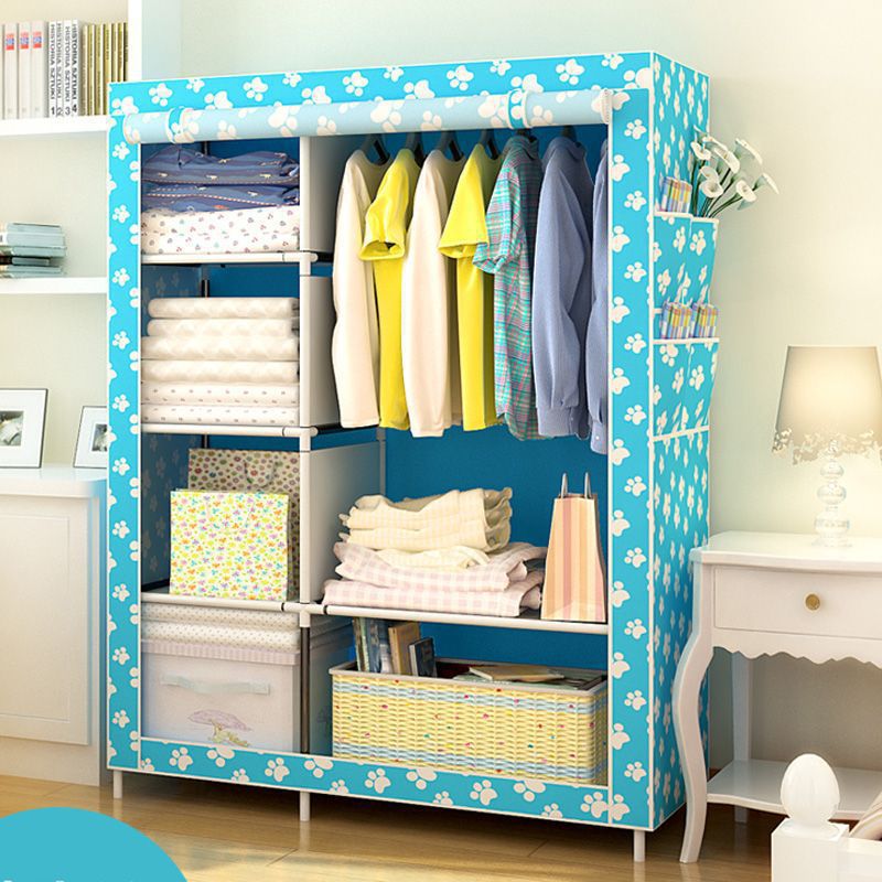 Simple armario de almacenamiento armario a prueba de polvo plegable armario dormitorio marco de acero combinación de refuerzo simple estudiante dormitorio armario