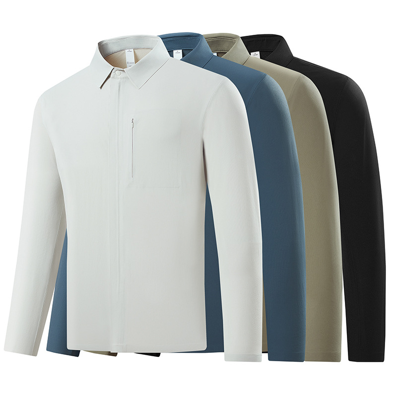 High-quality, long-sleeved, collared, casual shirt for men, similar to famous brands' seamless, glued-seam business and executive shirts for autumn and winter
