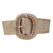 金色PP草编腰带夏威夷风情希音temu跨境爆款女士时尚皮带定制加工