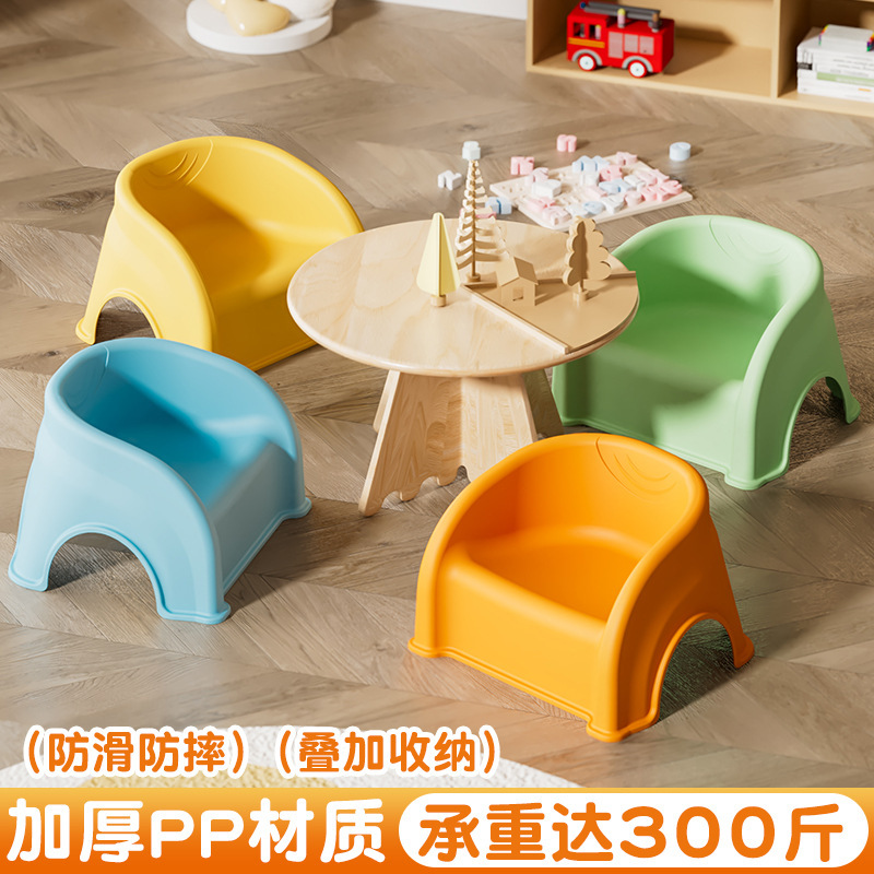 Children's Extra Thick Backrest Chair Plastic Stool Household Stool Baby Dining Chair Bench Bath Non-Slip Low Stool Seat