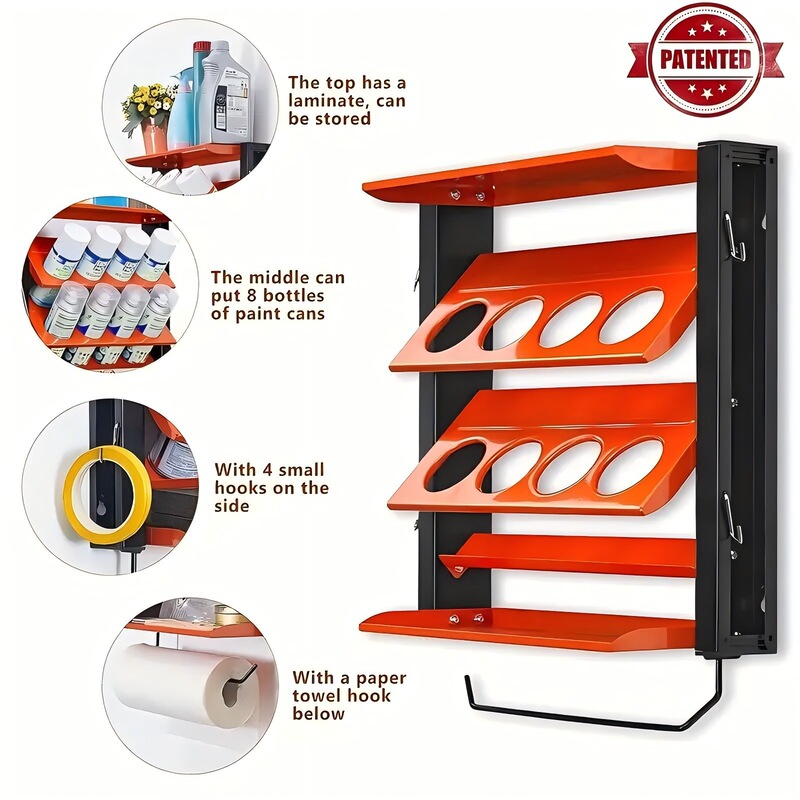 Wall-Mounted Spray Paint Can Holder, Can Hang Paper Towels, Practical Tool Storage Rack Suitable for Garage and Workshop