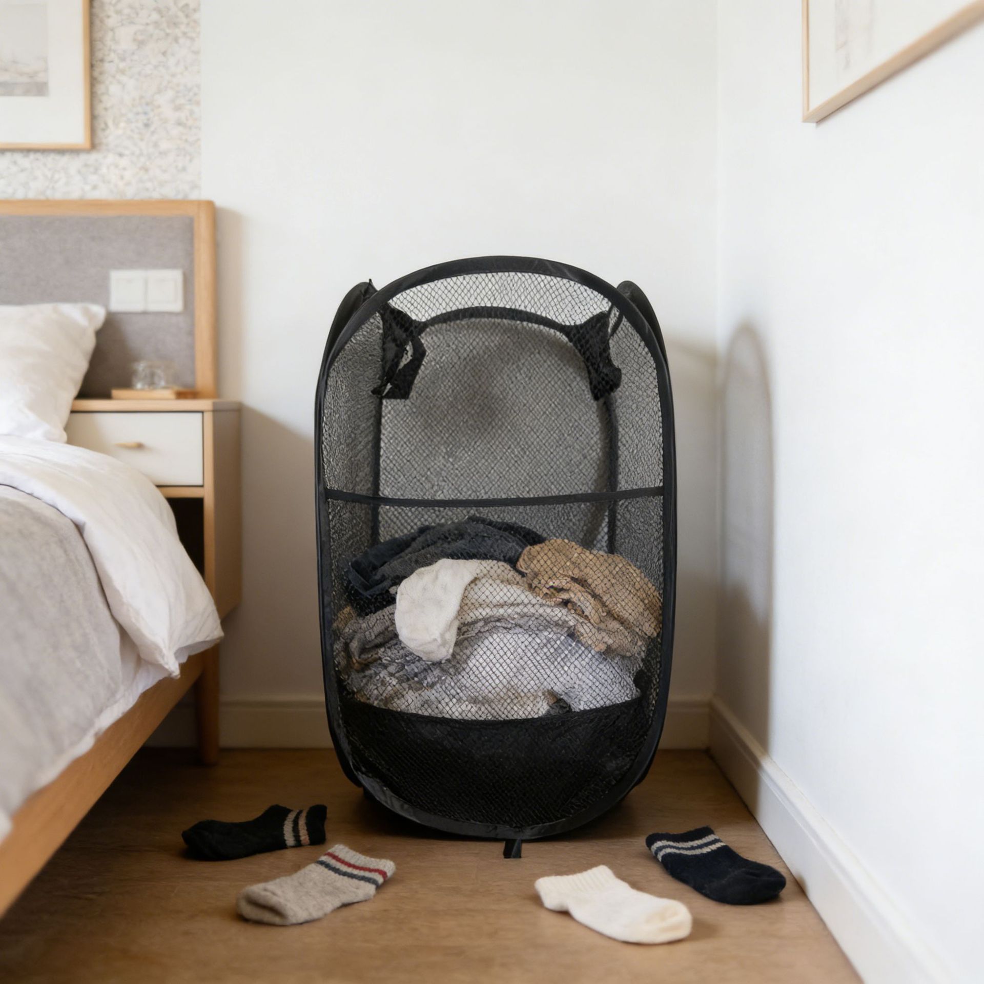 국경 공장 도매 의류 보관 바구니 메쉬 휴대용 더러운 옷 바구니 접이식 집 대형 세탁 바구니