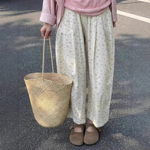 小个子韩系碎花裤子春季女九分萝卜大码胖mm显瘦阔腿休闲气球裤