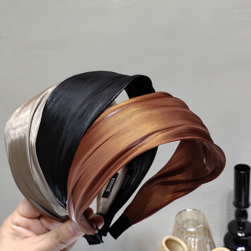Korean Streamer Bright Silk Satin Solid Color Headband Wholesale display picture 15