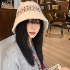 秋冬民族风复古提花针织渔夫帽女保暖护耳素颜遮脸盆帽毛线水桶帽