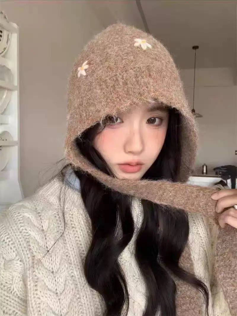 다섯장 꽃무늬 스카프 모자 [카키]