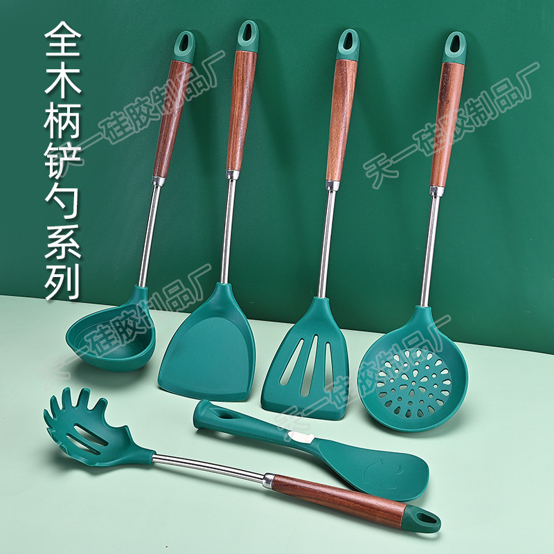 Fábrica de almacenamiento de alta temperatura cuchara de arroz de madera cuchara de arroz 6 piezas de cocina doméstica silicona 6 piezas de conjunto