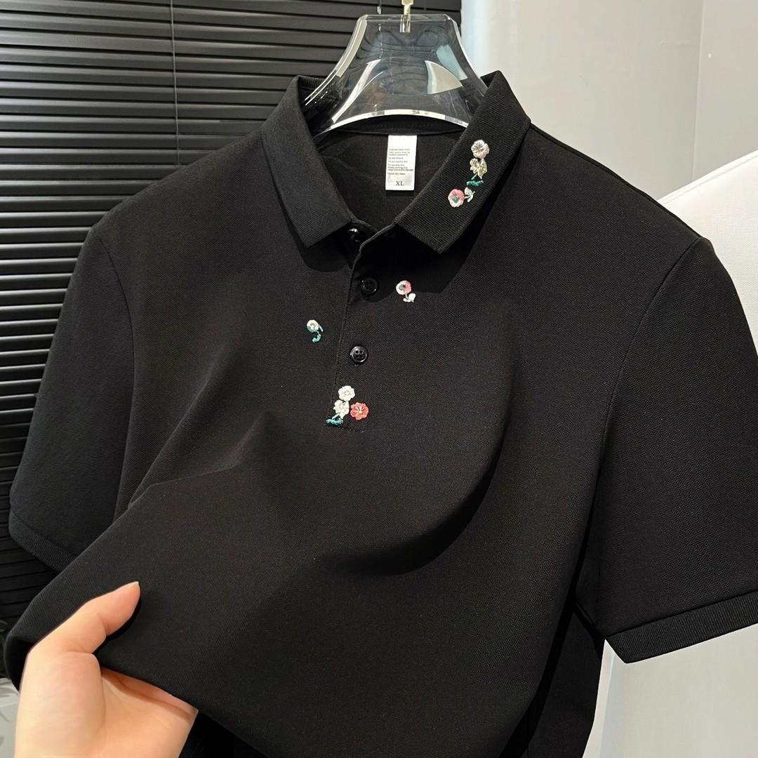 Men's summer new style casual versatile men's embroidered collar short-sleeved loose top, white