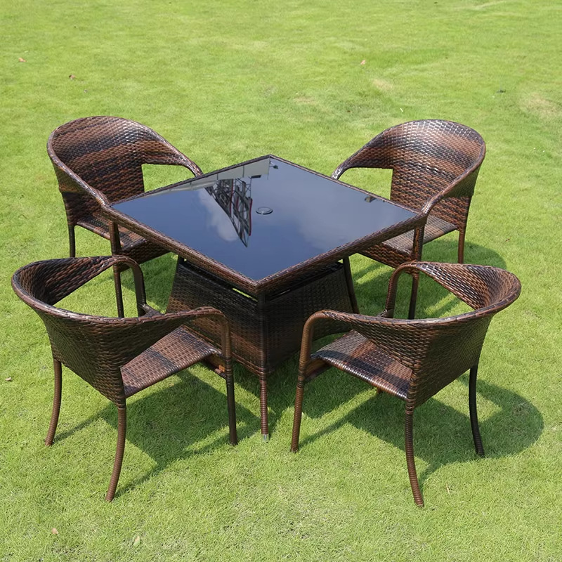 Mesa y silla al aire libre patio de caña tres piezas set terraza al aire libre balcón jardín ocio cabello de caña comedor combinación de mesa y silla