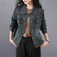 デニムのコートの女性2025の新型春秋の小さい背の短い香港風の復古のカジュアルな肩の刺繍のジャケットの上着