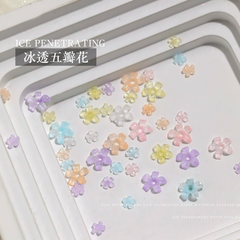 Взрывные украшения для ногтей ледяные мини-пять лепестков цветы прозрачная смола трехмерные цветы цветы ногтей аксессуары оптом