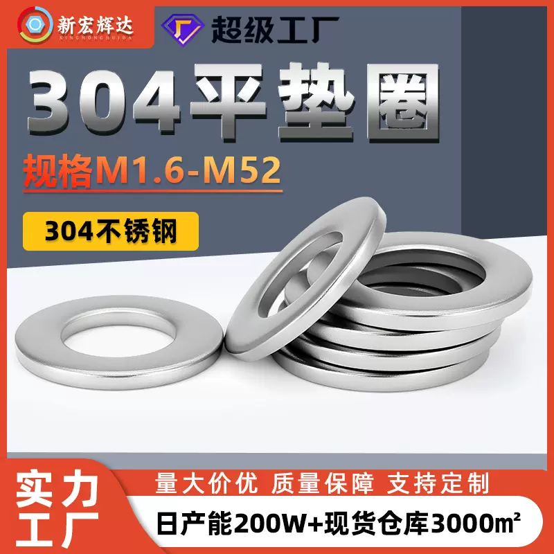 304不锈钢平垫圈平垫片圆垫DIN125密封小垫圆形介子垫片m1.6m3m52