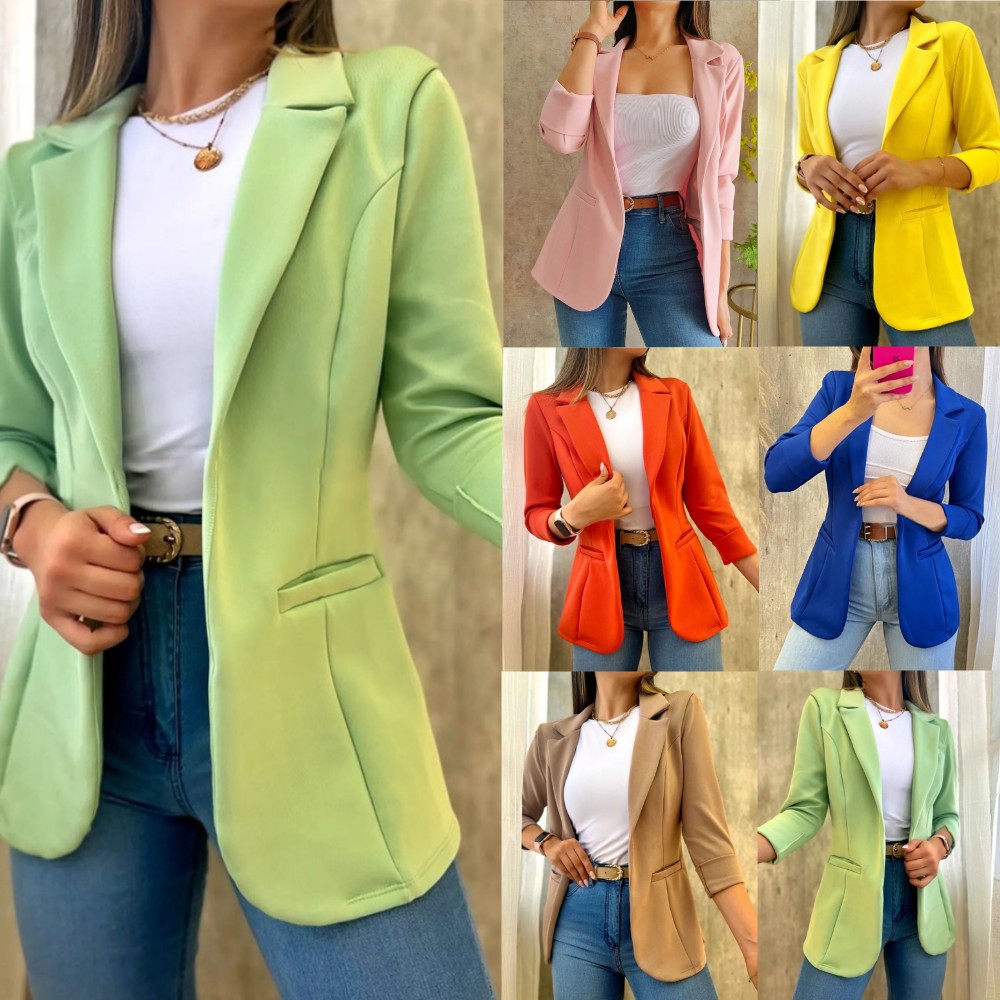 Blazer femme uni à manches longues, collection automne 2023_voghion.com