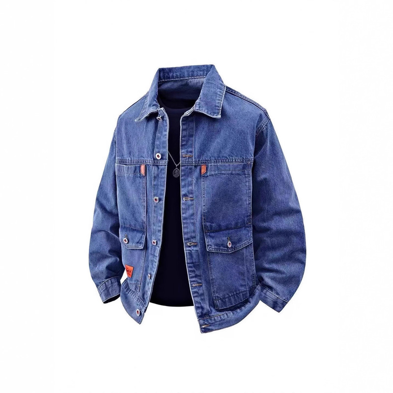 Autumn and Winter New Men's Denim Jacket Amazon Cross-Border Korean Style Trendy Fashion Multi-Pocket Lapel Casual Jacket Autumn and Winter New Men's Denim Jacket Amazon Cross-Border Korean Style Trendy Fashion Multi-Pocket Lapel Casual Jacket
