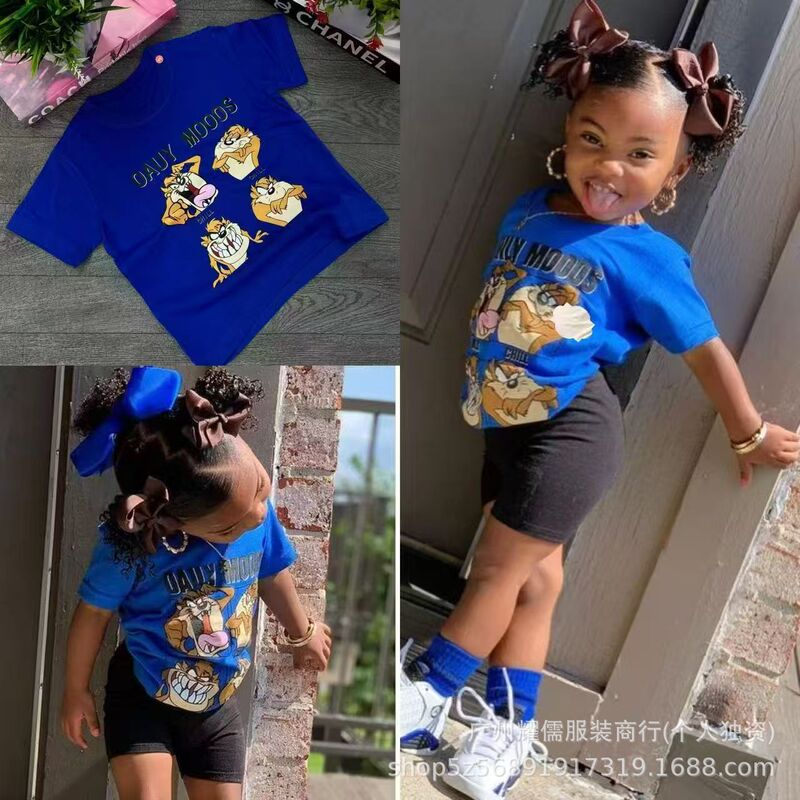 Children's American retro style trendy printed T-shirt for boys, summer design, loose-fitting short-sleeve top, stylish