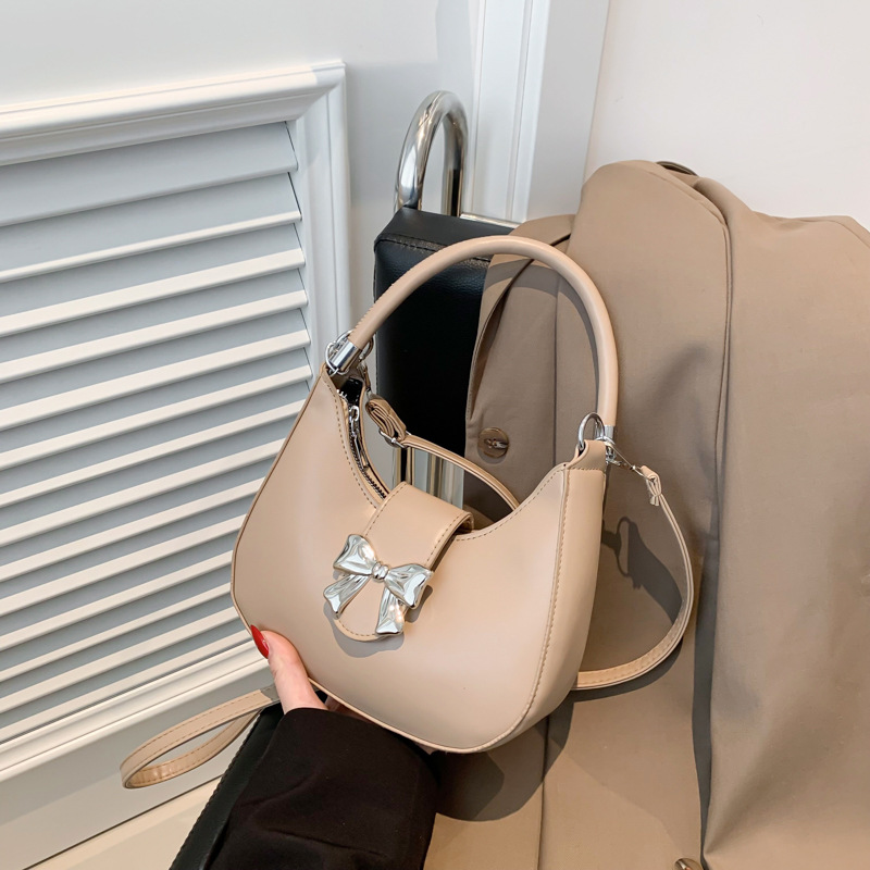 Borsa a tracolla con fiocco incrociato per donna, borsa sottobraccio versatile in stile coreano a tinta unita, borsa a catena elegante_voghion.com