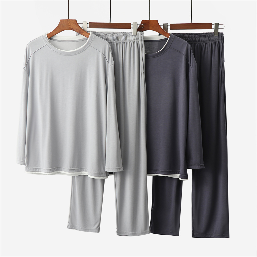 Coconut Oil Youcan Silk Pajamas Men's Spring and Autumn Long Sleeve Home Clothes Men's Thin Round Neck Pullover plus size suit Summer