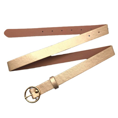 Korean-style gold-plated round pin buckle head lady's PU belt coat with dress waist accent