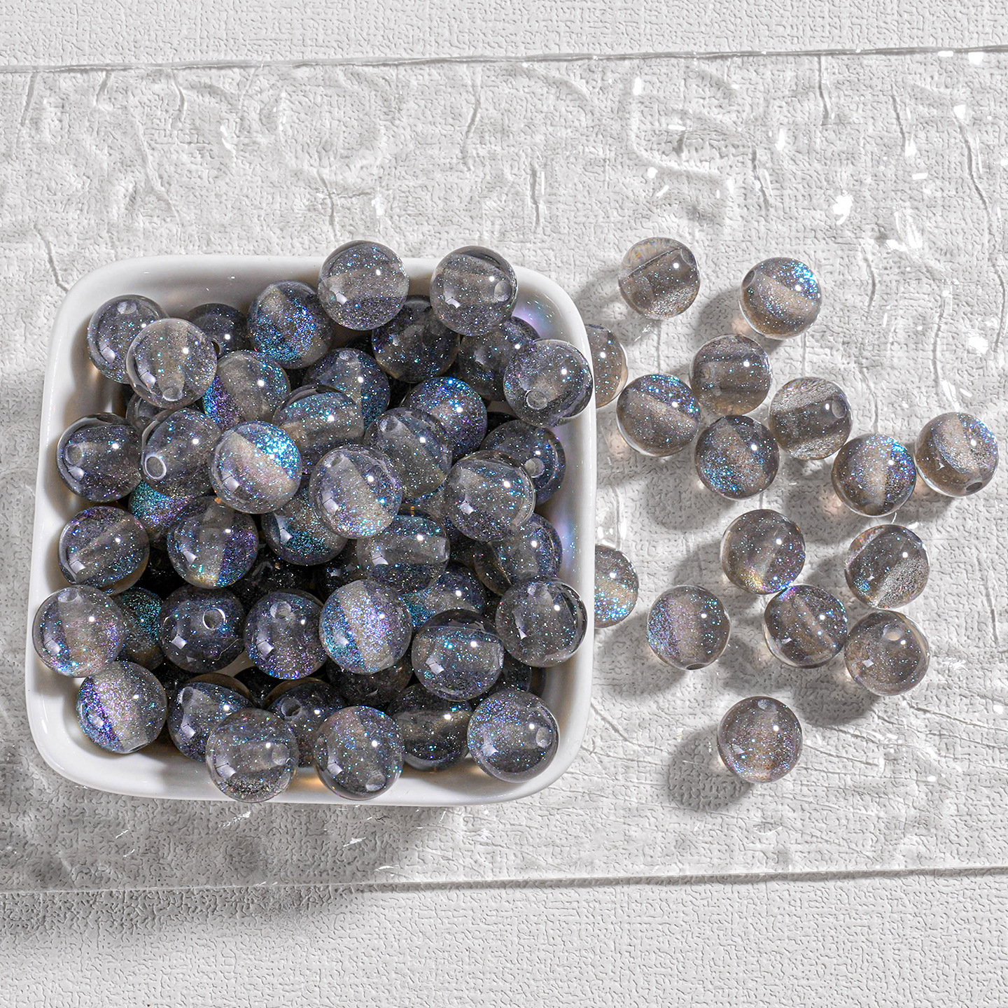 [100 piezas] cuentas de resina brillantes cuentas de ojo de gato cuentas de cielo estrellado diy material de cuentas de cadena de teléfono móvil hecho a mano