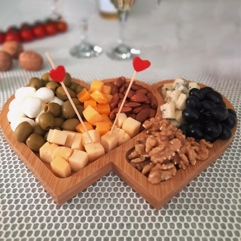 bandeja de madera fiesta snack bandeja de frutas para bebés casa bandeja de alimentos suplementarios bandeja de madera creativa en forma de corazón