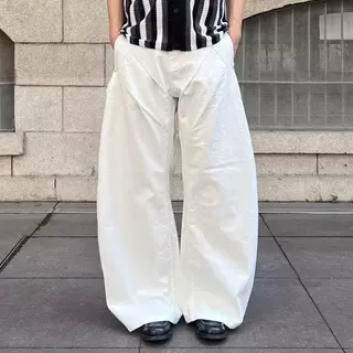 跨境新款显瘦潮男女美式复古宽松香蕉裤白色百搭阔腿镰刀牛仔裤