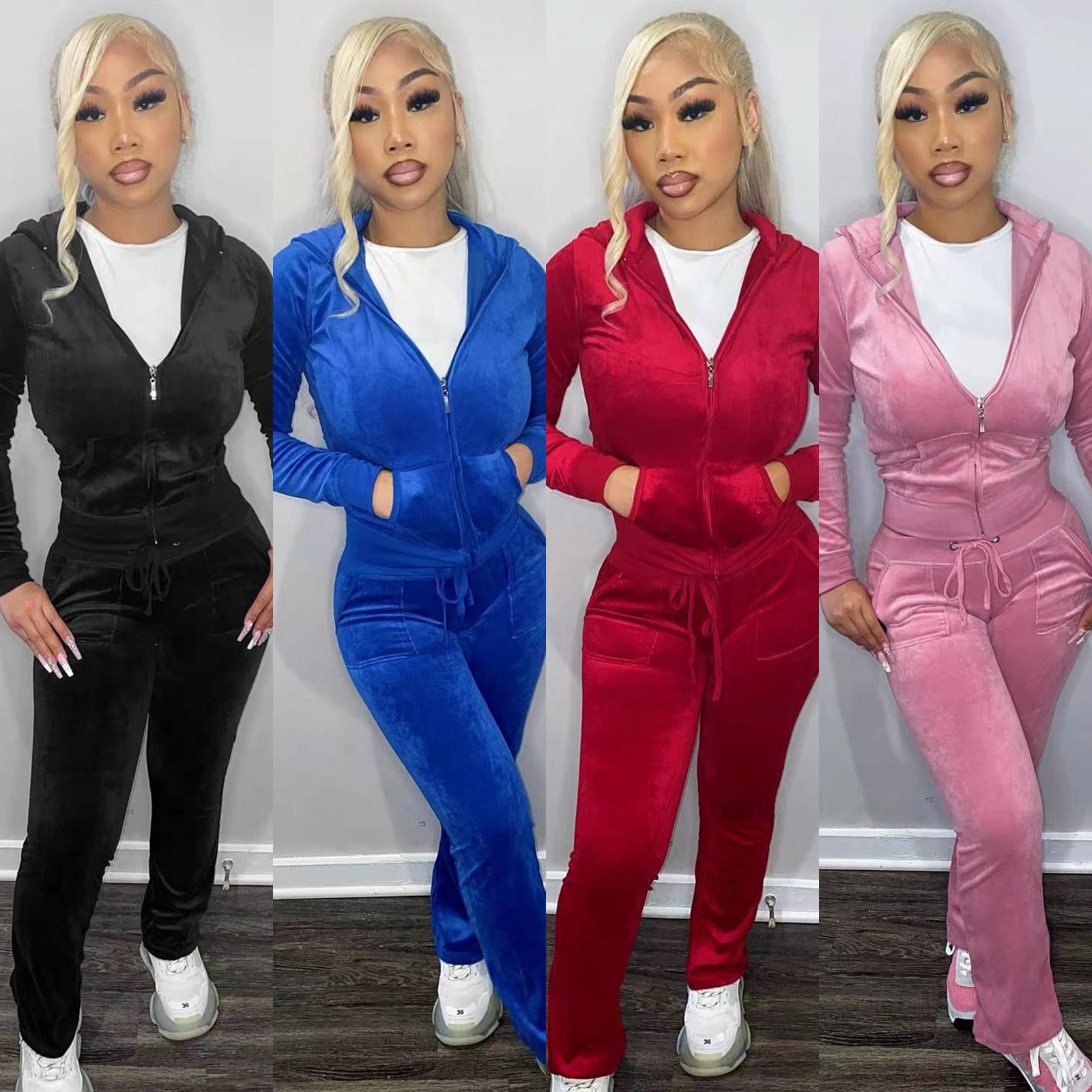 Damen Jogginganzug Aus Samt Mit Kapuze Für Den Herbst Und Winter_voghion.com