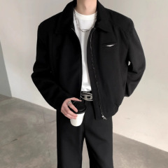 Cleanfitショートジャケット男性用秋冬ごろつきハンサムで美しい肩当てコート高級感のある黒い襟付き野球服