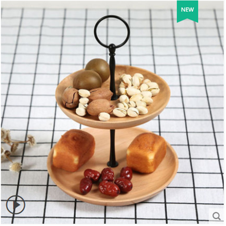 Madera de madera sólida de nuez negra bandeja de doble capa bandeja de frutas secas bandeja de té bandeja de pasteles de bocadillos bandeja de postre marco multicapa