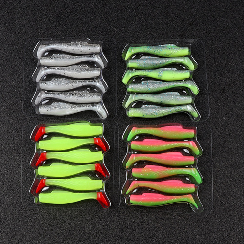 TPR Double Color T Tail Lure Soft Bait 5.5CM 1.6G 6PCS Fishing Bait