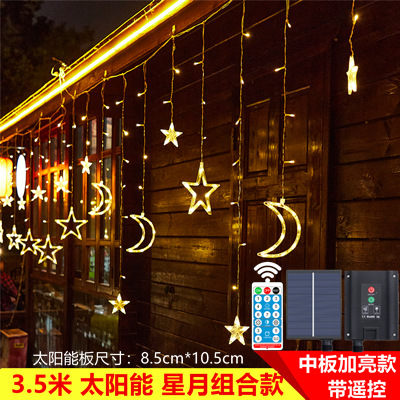 Cortina Solar de estrella y luna, cadena de luces led para exteriores, linterna de estrellas, luz decorativa para jardín, vacaciones de Navidad, superbrillante