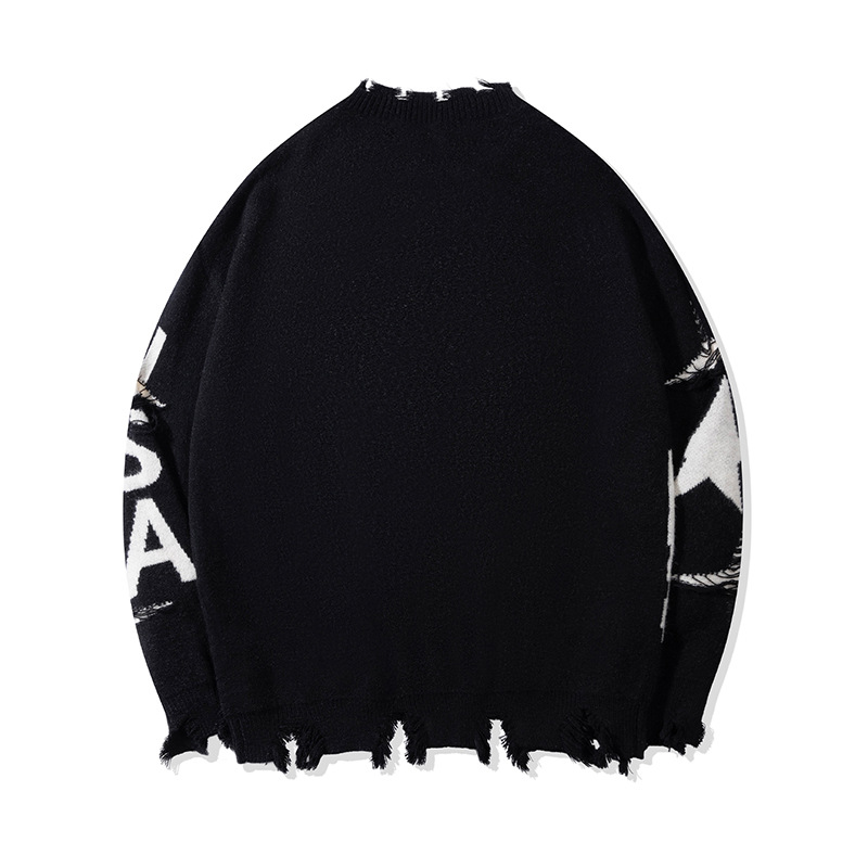 YWFG mujer americana retro bordes de lana 2024 Año Nuevo otoño pareja alta versátil cuello redondo manga larga suéter de punto