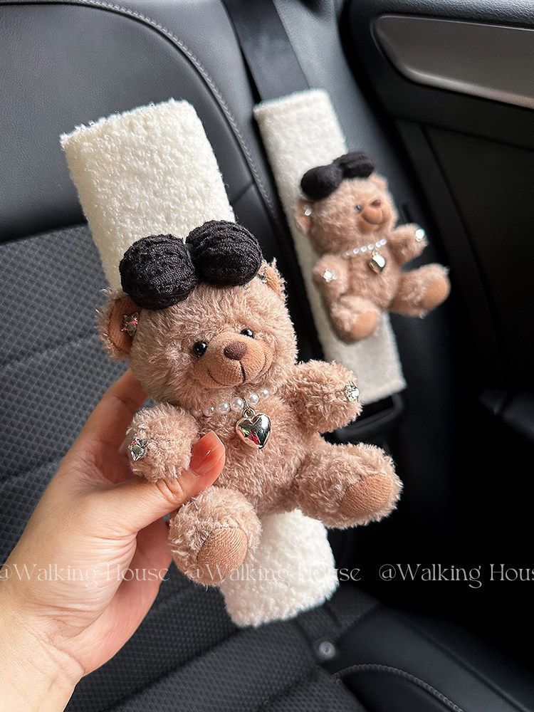 Car Seatbelt Decorative Shoulder Pads, Cute and High-End, Maillard Bear Plush Car Interior Decoration Gift
