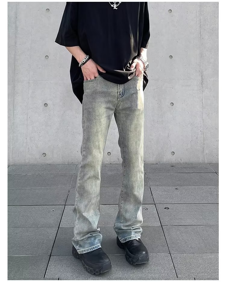 Spring And Autumn Washed Old Jeans Men's Straight High Street Guochao High Street Pants Trendy Brand American Retro Micro-pull Pants_viptrois.com
