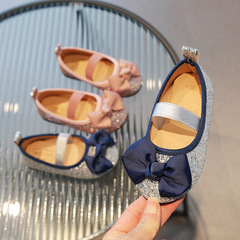 2024春秋女童淺口亮片單鞋小女孩蝴蝶結透氣公主鞋學生軟底豆豆鞋