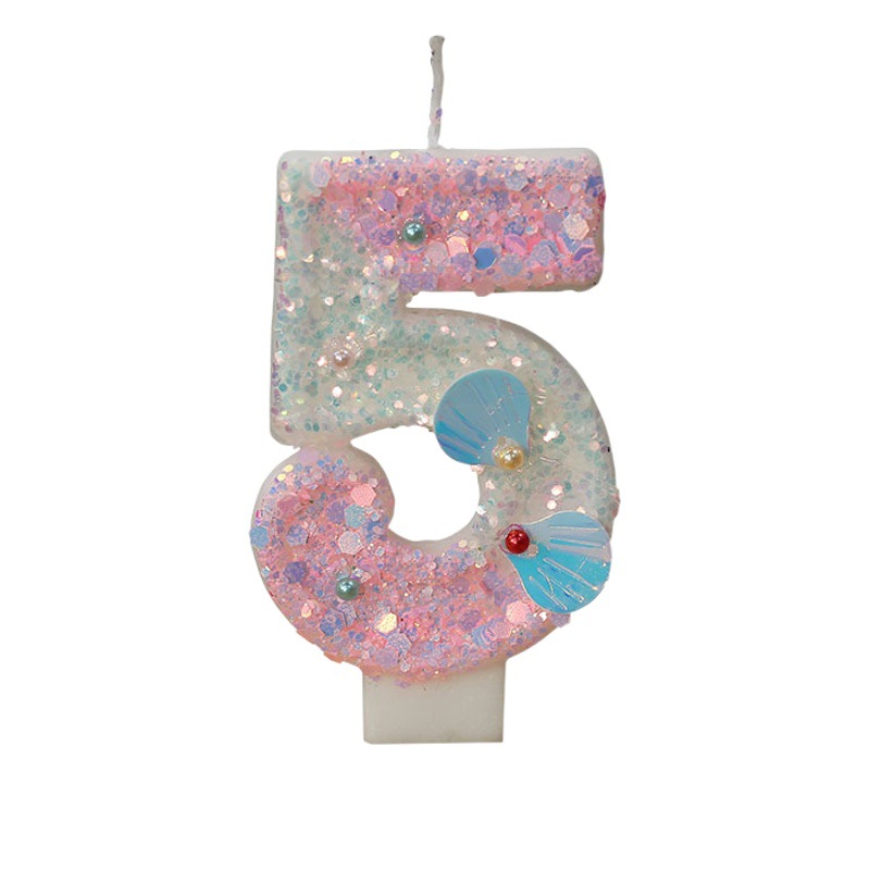 Vela numérica degradada rosa con perlas y conchas, creativa, para Amazon – Producto transfronterizo exclusivo