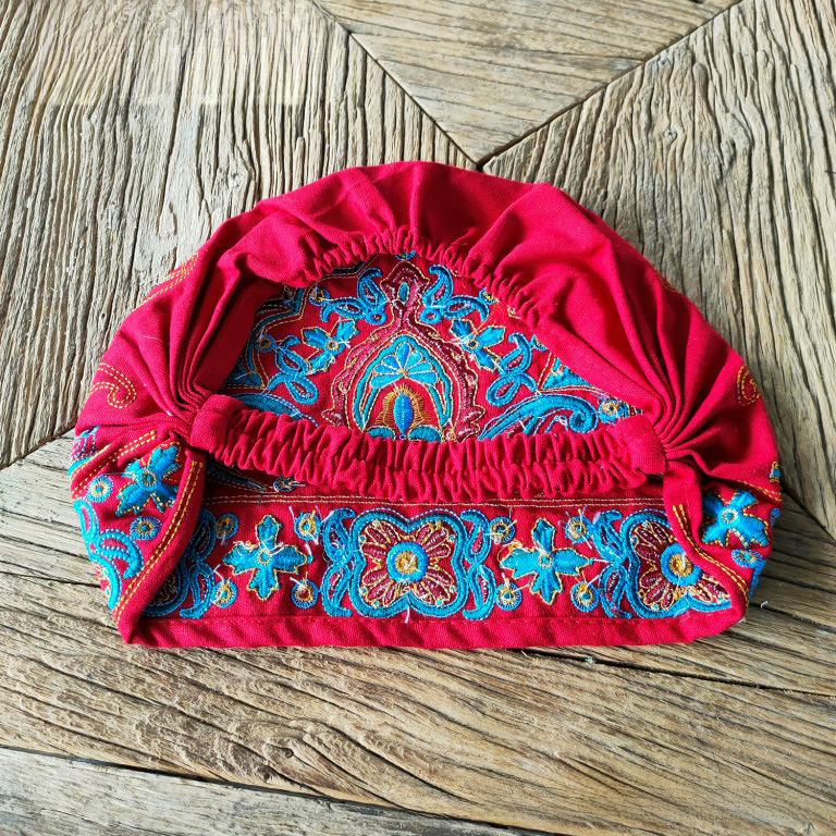 Chapeau haut de forme vide en toile brodée de style ethnique pour femmes, foulard élastique réglable pour voyage et photo_voghion.com