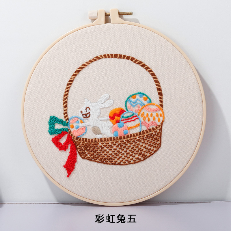 Original nuevo hecho a mano DIY Kit de bordado material paquete Arco Iris conejo Pascua huevo costura traje