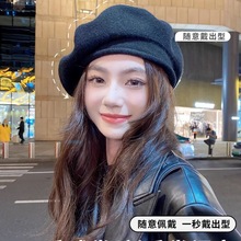 贝雷帽大头围宽边毛线帽子韩版百搭针织南瓜帽日系保暖冬季画家帽