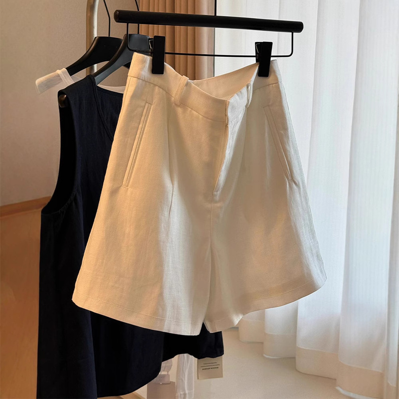 CHAO class without D recommend! Really good temperament ~ simple advanced old money style white high waist linen shorts