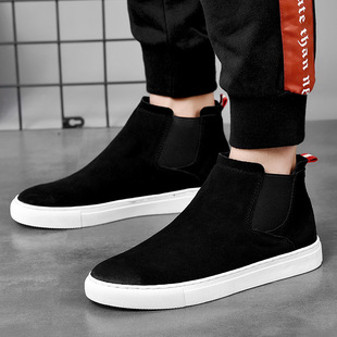 Plus Size Boots Men's Genuine Leather Casual Fashion High-Top Chimney Boots Autumn and Winter Fleece-Lined Chelsea Boots Men's Leather Boots