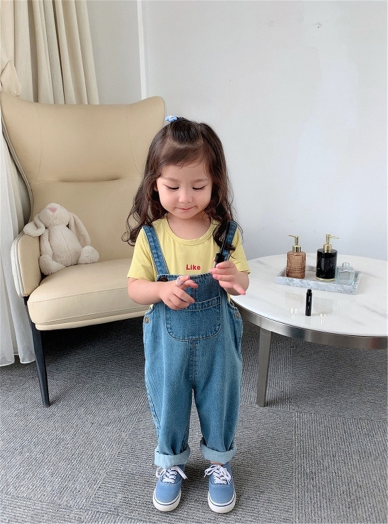 2022 spring and autumn girls' baby cowboy suspenders girls' pants summer primary and middle school children's cowboy pants