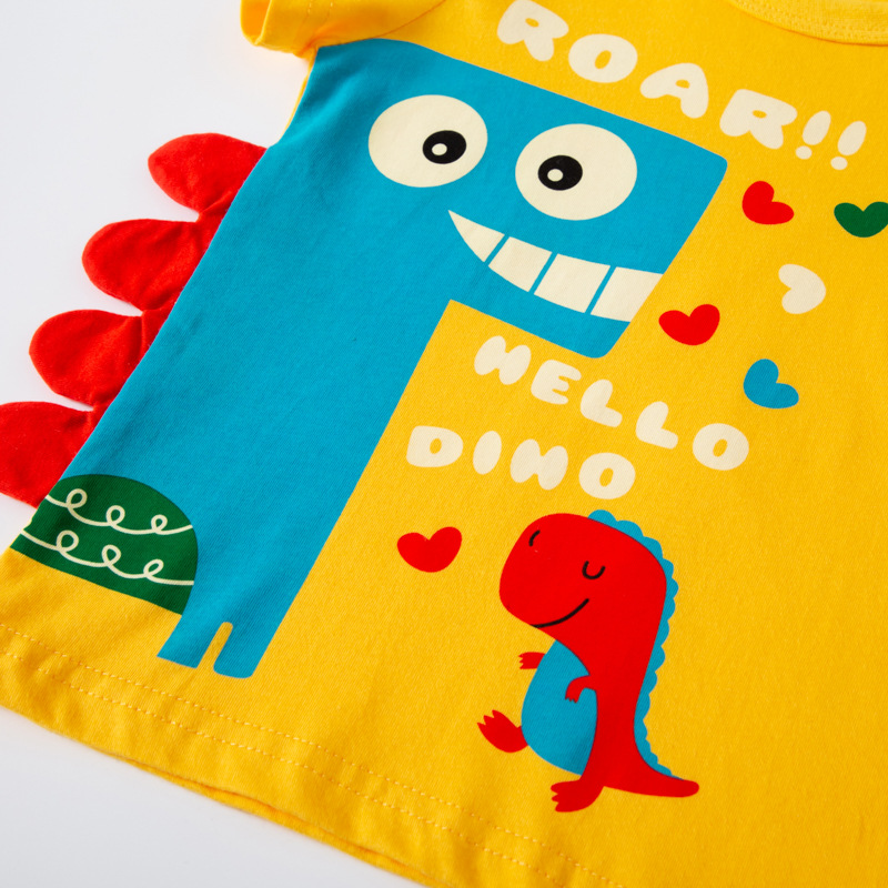 BT be top Camiseta de manga corta de verano para niños dinosaurio de dibujos animados Algodón Cuello redondo de media manga para niños estilo coreano ropa para niños al por mayor