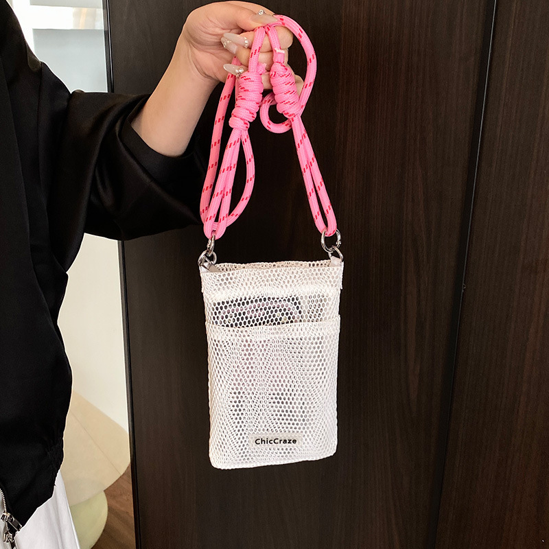 Sweet Fresh Mobile Phone Bag Women's 2025 Summer New Hollow Shoulder Bag Crossbody Mesh Portable Storage Bag