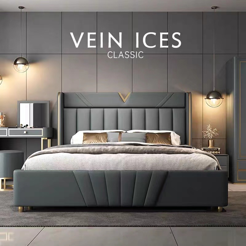 2025 Foshan Italian Leather Bed Double 1.8 Accessible Luxury Modern Simple Elegant Master Bedroom Internet Celebrity Storage Wedding Bed