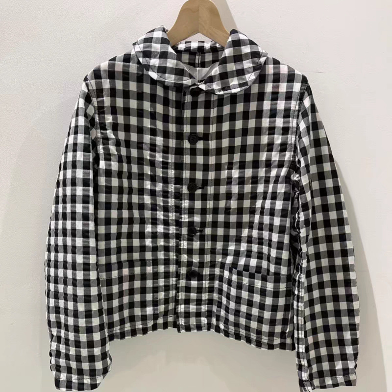 Cdg Kzyu 25 Spring and Summer New Style Plaid Shirt Doll Collar Jacket Loose Long-Sleeved Cardigan Top Women's Trendy Style Cdg Kzyu 25 Spring and Summer New Style Plaid Shirt Doll Collar Jacket Loose Long-Sleeved Cardigan Top Women's Trendy Style