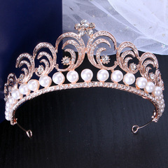 新娘奢華結婚皇冠頭飾 韓式新款水鑽珍珠大發箍髮飾選美王冠禮物